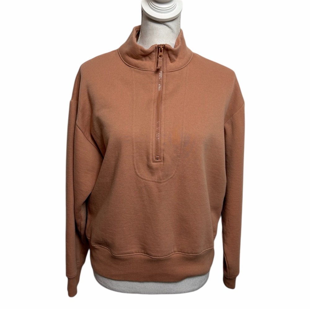 A New Day Target Tan Pink Half Zip Women Pullover Size Medium Soft Sweater